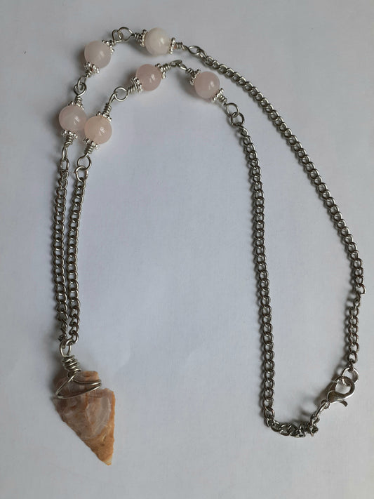 One-of-a-kind, Handmade, Upcycled Rose Quartz and Arrowhead Beaded Necklace